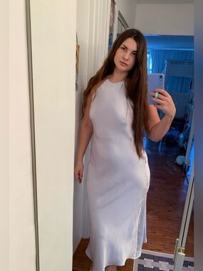 Zara Satin Slip Dress Powder Blue Cowl Back Maxi Bias Cut Size M